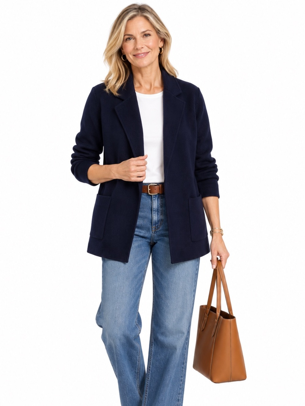 J. Crew Cotton Wool Blend Sophie Knit Sweater Blazer Navy Size M